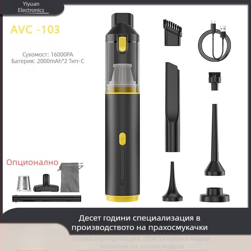 2-in-1 автомобилен вакуум – ръчен, безжичен, презареждаем, 96W, 36V, 16000 Pa