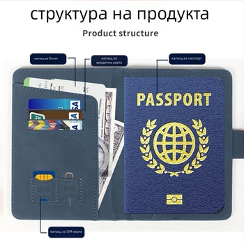 Чанта за паспорт с PU кожен ремък, унисекс мултифункционален портфейл за карти, водоустойчива и ултралека