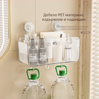 Ъглов стенен рафт за баня с вакуумни чашки, полиран PET повърхност, капацитет 1–5 кг, едно ниво