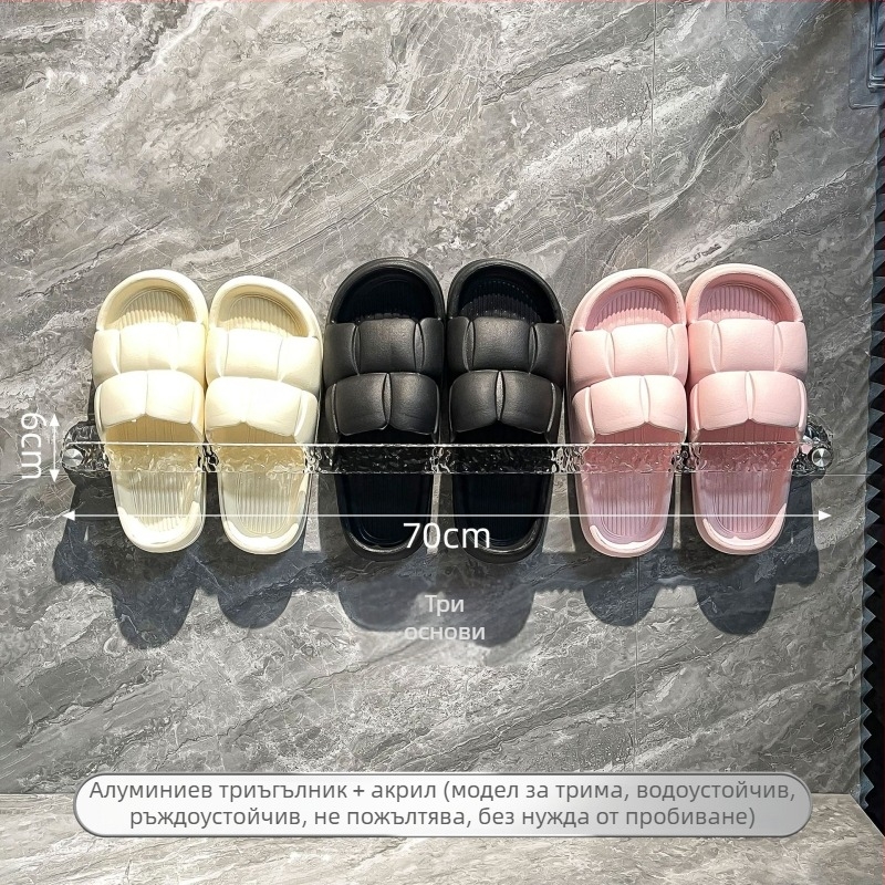 Рафт за чехли за баня с монтиране на стена чрез всмукване, пластмасов, без пробиване, един ред, стил светъл лукс.