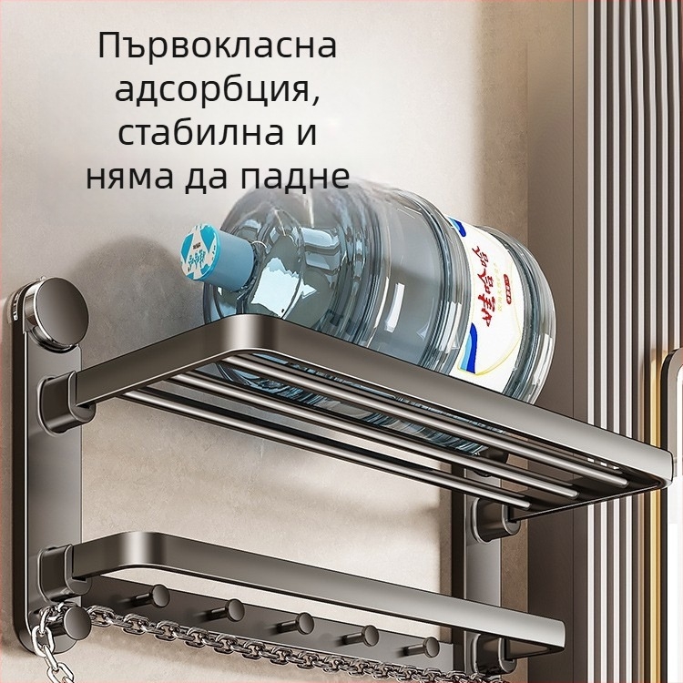 Закачалка за кърпи за баня с вакуумни чаши, стоманена въглеродна, без пробиване, 1-етажна, модерна минималистична баня