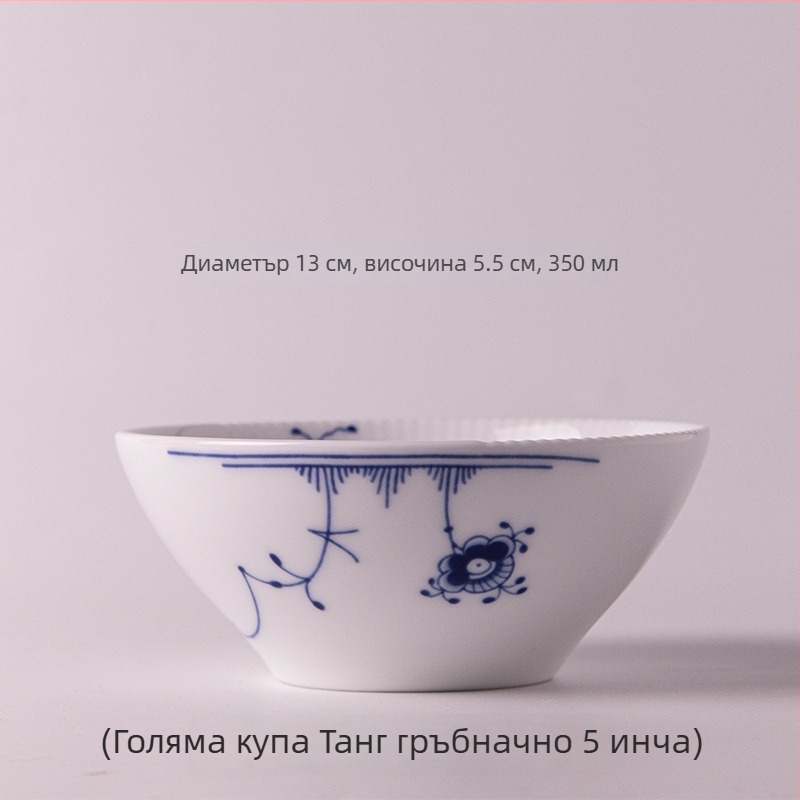 Керамична купа за ориз/супа/нудели – серия с флорални мотиви и мотив на кон с пет ленти, повърхност Inglaze, подходяща за микровълнова, кръгла форма