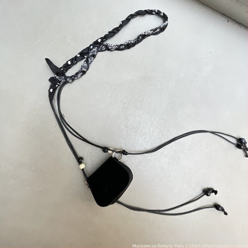 Корейски стил мини монетник от набук със свързване за врата, унисекс портмоне за ключове, червило и слушалки, подплата от синтетична кожа, за ежедневна употреба