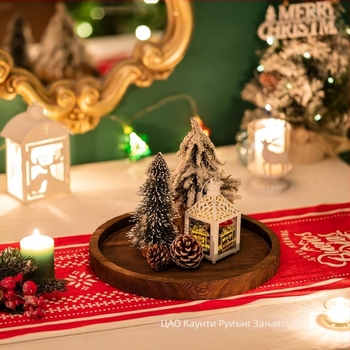 Кръгъл дървен поднос от паулония, модерен минималистичен стил, възможност за печат на лого и персонализация