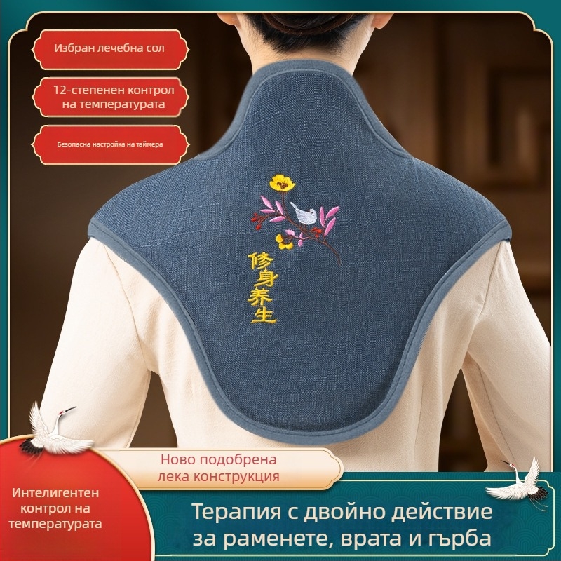 Чанта за горещ компрес за рамо и шия с електрическо нагряване и пакет морска сол и сурова сол за домашна физиотерапия на шийния прешлен