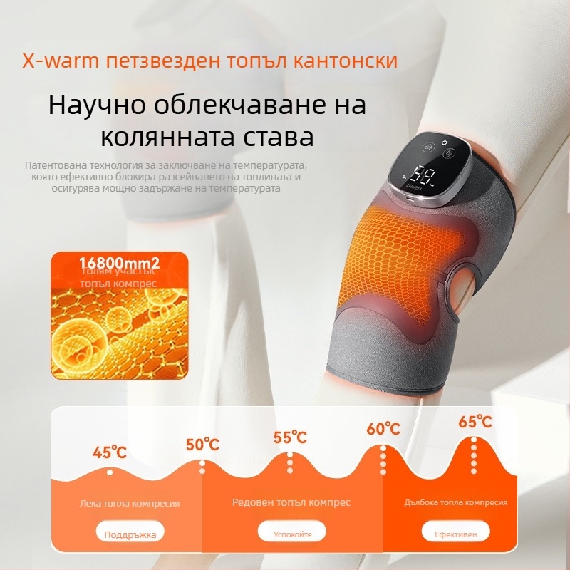 Kopefy KPF-Knee13 Електрически колянен масажор с отопление – мултирежимен топлинен компрес и 3‑степен масаж, 5‑степен нагряване, за възрастни и средна възраст