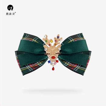 Брошка с ретро панделка от каре плат, кристални камъни, регулираема, електроплатирана