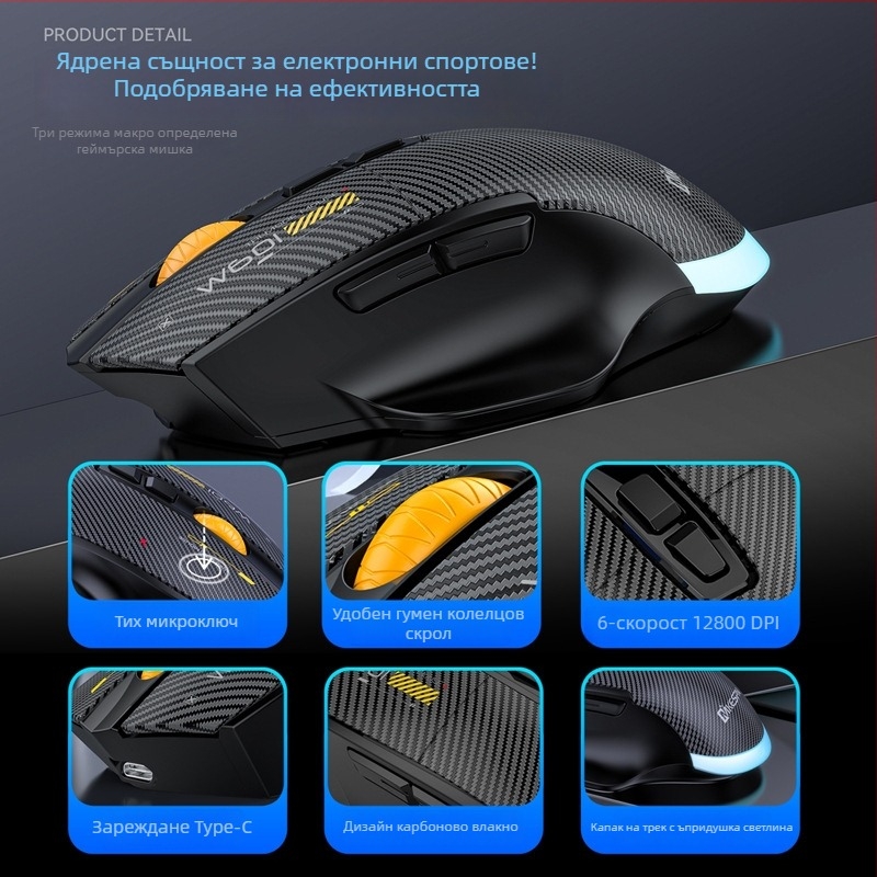 Гейминг мишка W601 – 12800 DPI, USB интерфейс, 2.4G безжично, 7 бутона, Макро поддръжка