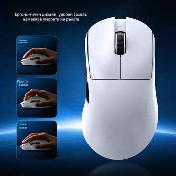 Wolf Spider Sc610Pro безжична гейминг мишка с Bluetooth и 2,4G три режима, 6 бутона, DPI 1200–26000, тегло 61 г, зарядна база