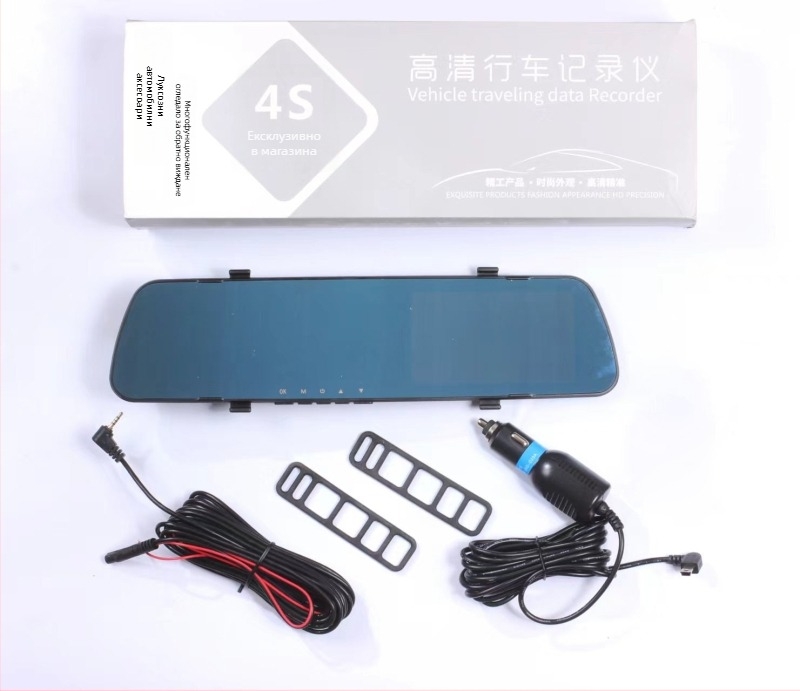 Автомобилен видеорегистратор в огледало за обратно виждане с двоен обектив отпред и отзад, HD 720p, 120° широк ъгъл, сензорен екран, цикличен запис