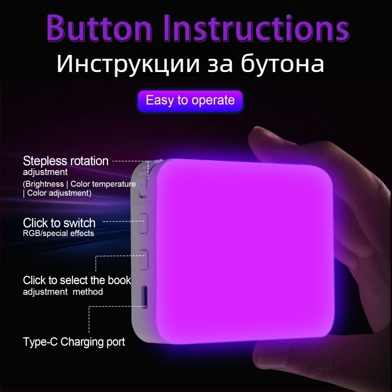 LED RGB джобно осветление за телефон – магнитен клип, 8W, 5V/9V, регулируема температура на цвета 2500K-9900K