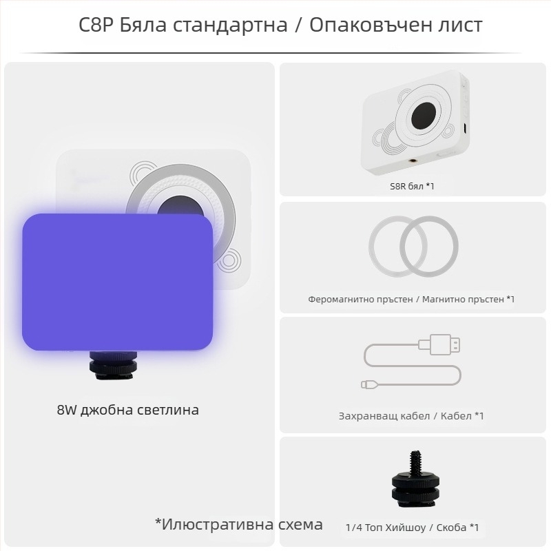 LED RGB джобно осветление за телефон – магнитен клип, 8W, 5V/9V, регулируема температура на цвета 2500K-9900K