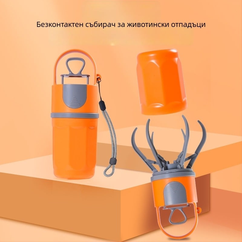 Портативна лопатка за кучета със шест зъба и вградена торбичка за отпадъци, пластмасова, за външна употреба