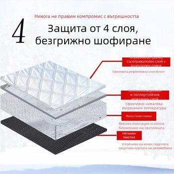 Снегозащитна покривка за предното стъкло на автомобил – алуминизиран филм, магнитно закрепване, универсален модел, шахматен принт, минималистичен стил