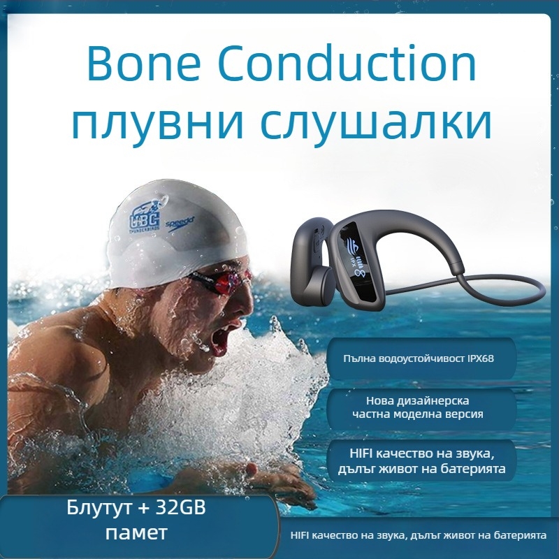 Слушалки с костна проводимост, Bluetooth 5.4, IPX8 водоустойчеви, обхват до 10 м, време на работа над 8 часа