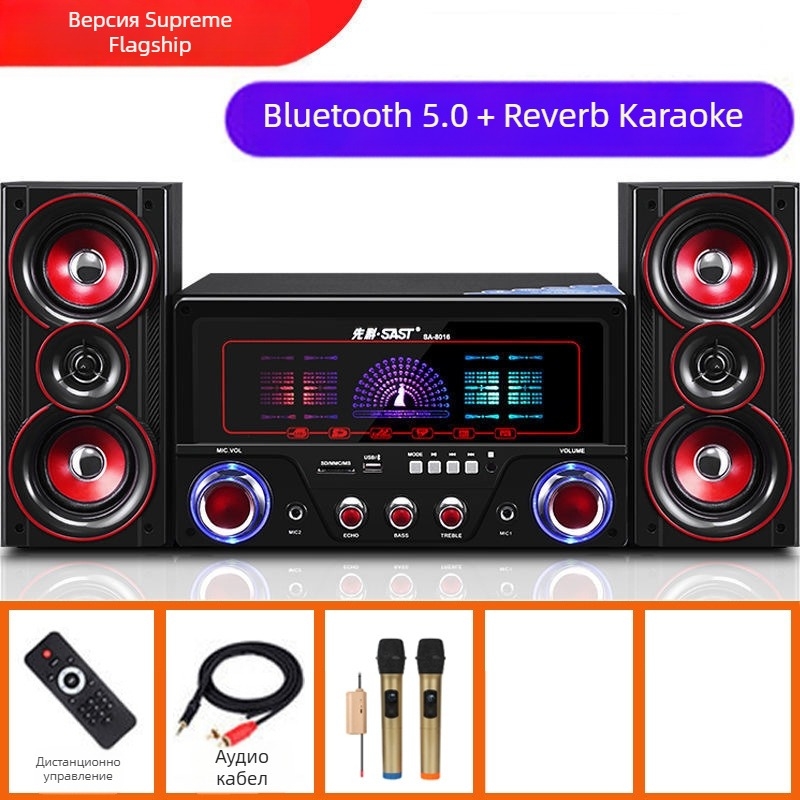 Xianke 8016 2.1-канална дървена настолна аудио система за компютър, USB вход, MP3 възпроизвеждане, 60W максимална мощност