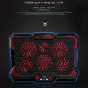 Thin Ice 6 охладител за лаптоп със 6 вентилатора, въздушно охлаждане, сензорно управление, пластмасов корпус