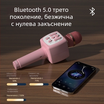 Безжичен Bluetooth детски микрофон с карикатурен дизайн и вграден говорител — караоке играчка, ABS материал, за възраст 7–14 години