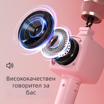 Безжичен Bluetooth детски микрофон с карикатурен дизайн и вграден говорител — караоке играчка, ABS материал, за възраст 7–14 години