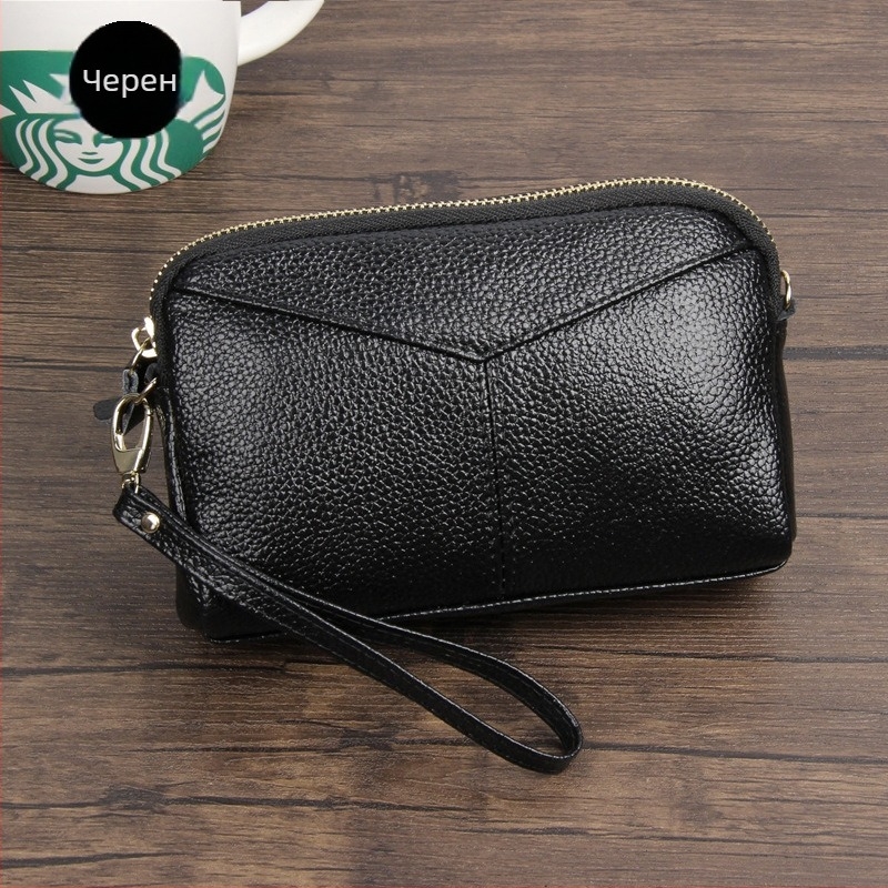 Дамска кожена клъч чанта, урбан стил, едноцветна, с една сгъвка и полиестерна подплата