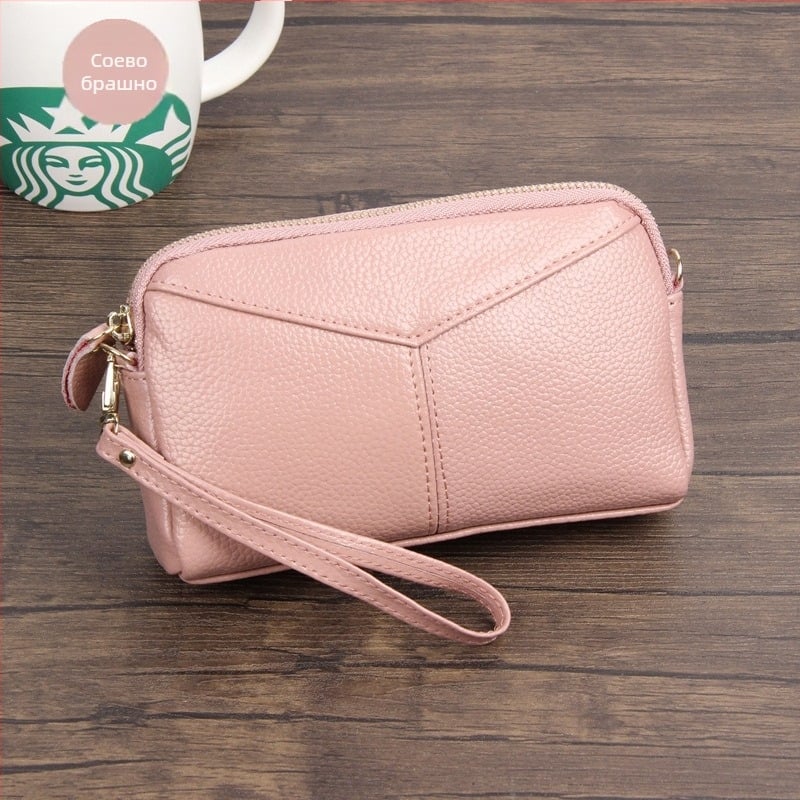 Дамска кожена клъч чанта, урбан стил, едноцветна, с една сгъвка и полиестерна подплата