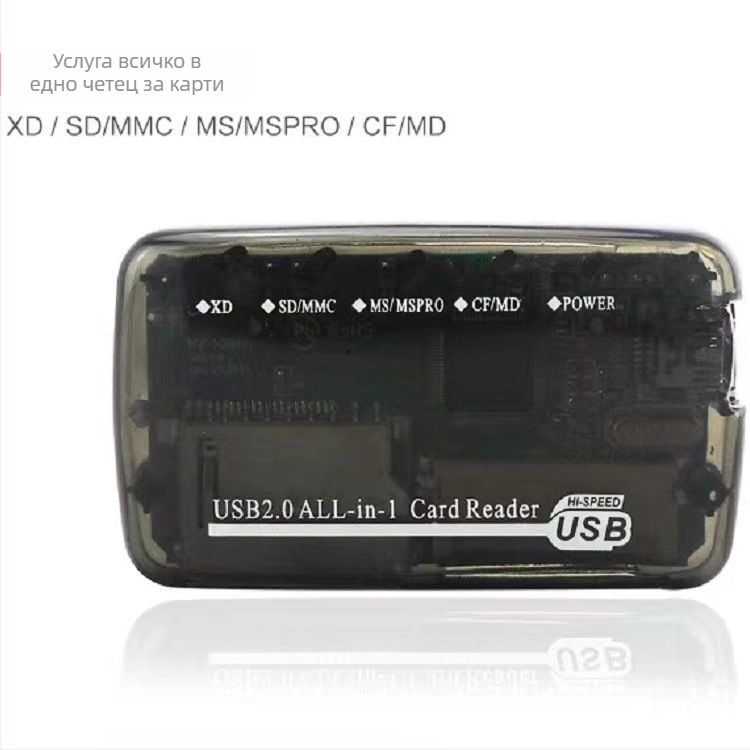 RYC44 USB 2.0 четец за памет карти — външен всичко-в-едно, поддържа CF, SD/SDHC, MicroSD, MMC, MS Pro Duo, RS-MMC