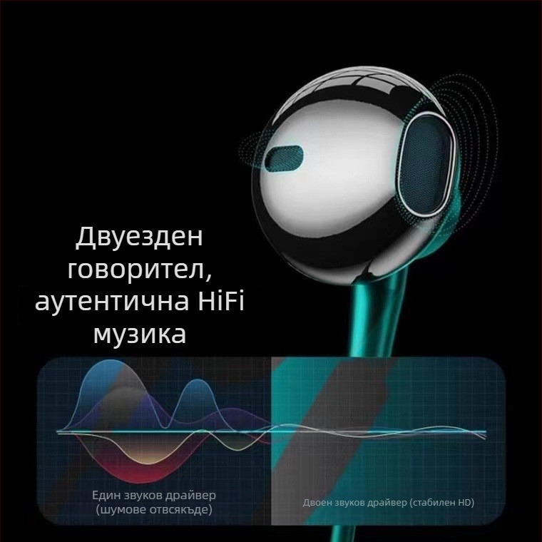 Вътреканални кабелни слушалки с вграден микрофон и тежък бас, 14,2 мм драйвери, метален корпус, 3,5 мм жак