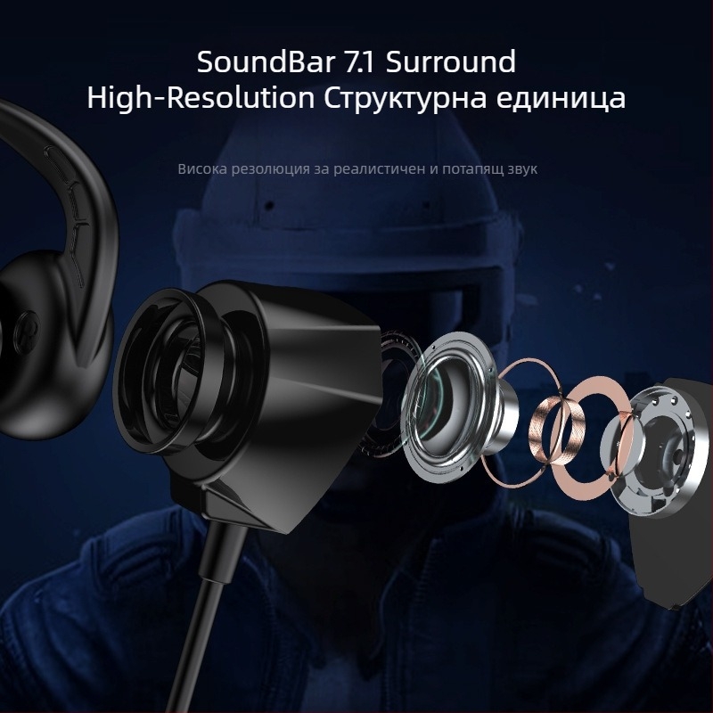 WJHH GM3 Еспортни жични In-ear слушалки с микрофон, 3.5 мм разъем, 1.2 м кабел, честотен диапазон 20–20000 Hz, импеданс 32 Ω