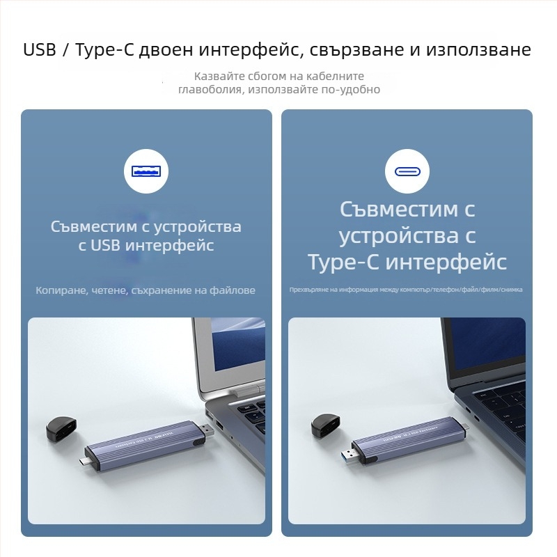 Външен корпус за NVMe M.2 SSD, Type-C USB 3.1, алуминиева сплав, поддържа до 2 TB, 10 Gbps