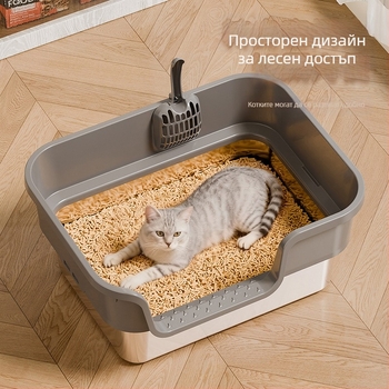 Котешка тоалетна кутия от неръждаема стомана и пластмаса, полузатворена конструкция, открит тип