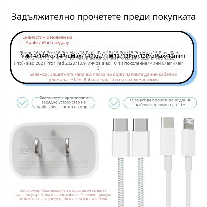 Защитен калъф за Apple заряден кабел за iPhone 16 и iPad с 20W бързо зареждане, навиване за предотвратяване на счупване
