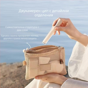 Козметична чанта с мрежеста материя, голям капацитет и многофункционална разделителна система за пътуване (дишаща • мрежеста материя • унисекс)