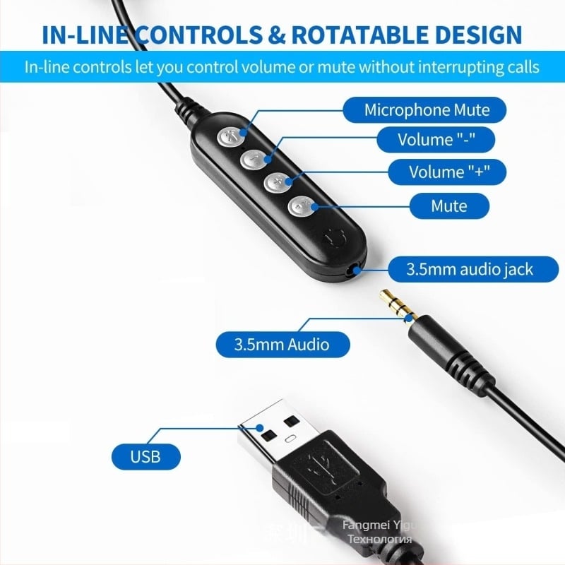 USB удължителен кабел за слушалки с инлайн контрол за звука и микрофон, позлатени медни проводници, ROHS-съвместим