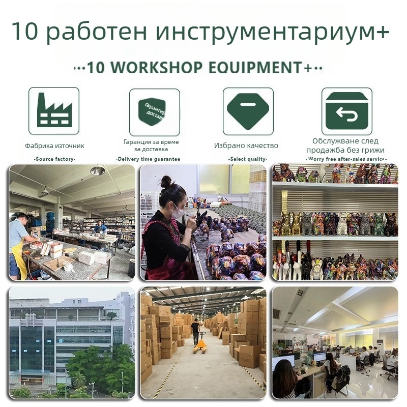 Пасторална смолна миниатюрна животинска украса: кучешка фигура с прозрачен мини ландшафт и еднорог