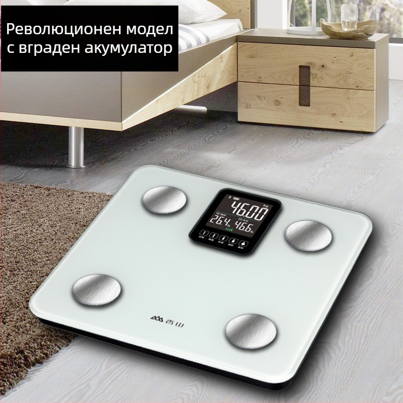Fragrant Mountain Везна за измерване на телесни мазнини с голям дисплей, зареждаща се интелигентна везна за възрастни, максимален капацитет 150 кг