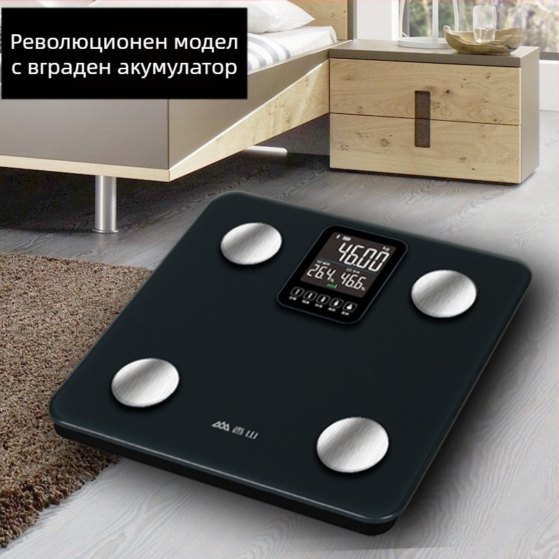 Fragrant Mountain Везна за измерване на телесни мазнини с голям дисплей, зареждаща се интелигентна везна за възрастни, максимален капацитет 150 кг