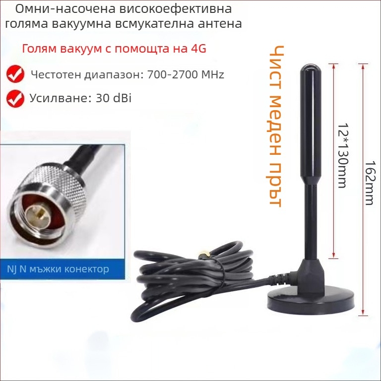 IoT антена за вендинг машина с вакуумна присоска, пълен диапазон 4G/LTE/3G/GSM/GPRS, 30 dB усилване, 50 Ω, SWR ≤ 1.5