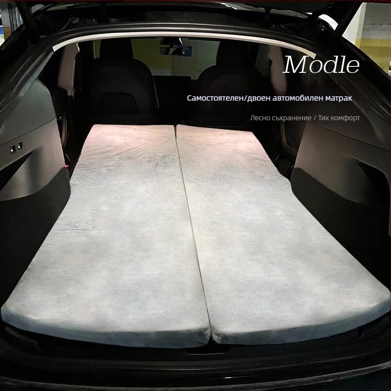 Tesla Model Y/3 съвместим автомобилен матрак от паметна пяна за къмпинг – не се надува, тегло 10 кг, носимост 300 кг, с лого