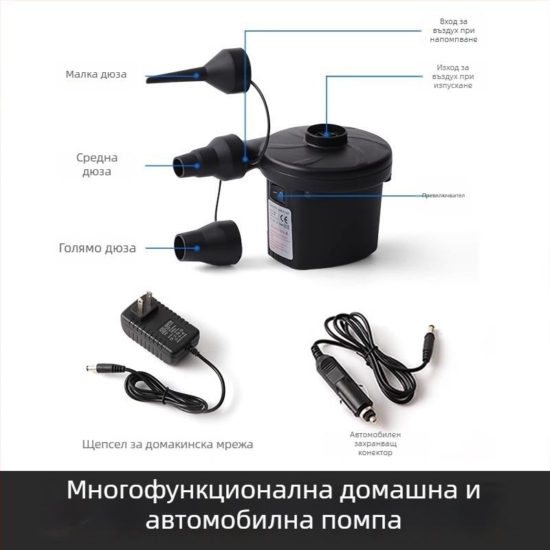 Преносима въздушна помпа за надуваеми изделия с автомобилно захранване, 12V, 120W, поток над 70 л/мин, работа над 20 мин