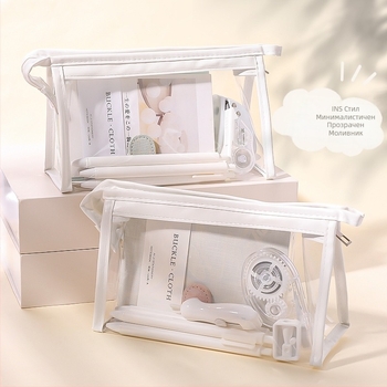 Прозрачен калъф за моливи, голям капацитет, PVC, корейски стил, за ученици.