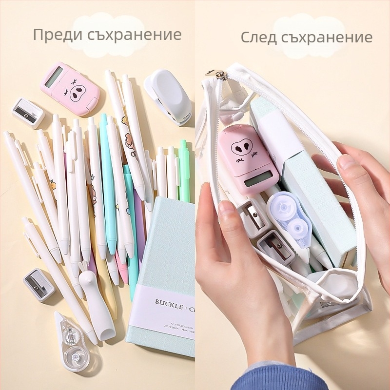 Прозрачен калъф за моливи, голям капацитет, PVC, корейски стил, за ученици.