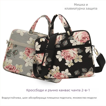 Kayond KY-20 Чанта за рамо за ноутбук/таблет – платнена, цип, вътрешен цип джоб, джоб за телефон, модел с райета