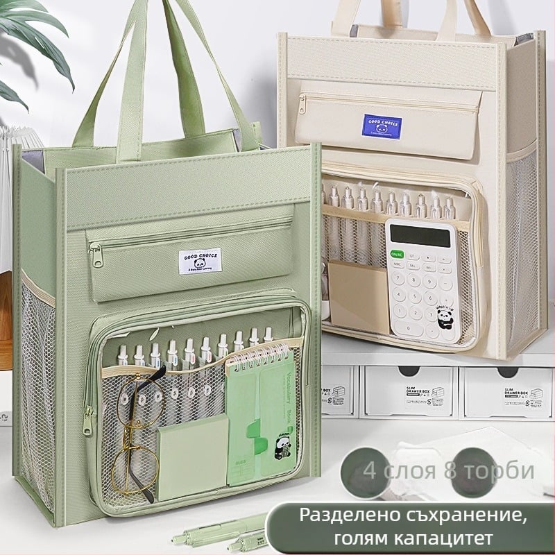 Учебна торба за ученици с анимационен дизайн, Oxford плат, цип, голям капацитет, прозрачно прозорче за документи