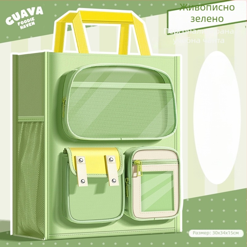 Учебна торба за ученици с анимационен дизайн, Oxford плат, цип, голям капацитет, прозрачно прозорче за документи