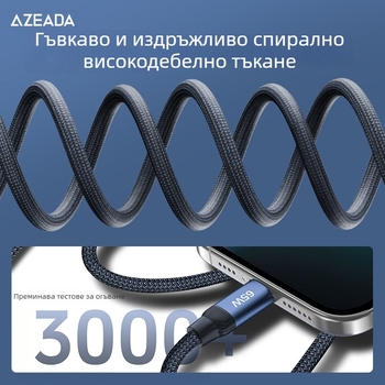 Master USB-C плетен кабел за данни, 66W бързо зареждане, мултисъвместим