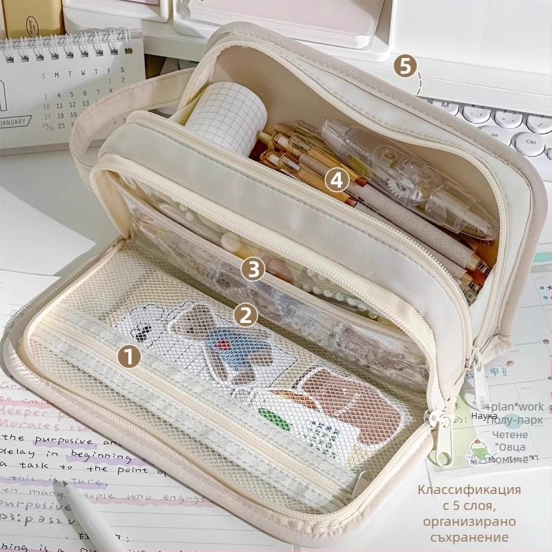 Несесер за моливи – голям капацитет, устойчив на петна, Oxford плат, корейски стил, за ученици