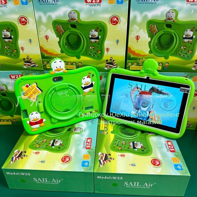 Детски таблет с удароустойчив екран, Android, четириядрен процесор, 256GB флаш памет, Wi‑Fi, двойна камера