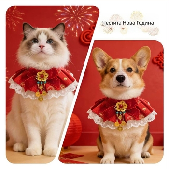 Комплект аксесоари за костюм за котки и кучета – карикатурен принт Годината на коня, памучен материал, издание за пролетния фестивал