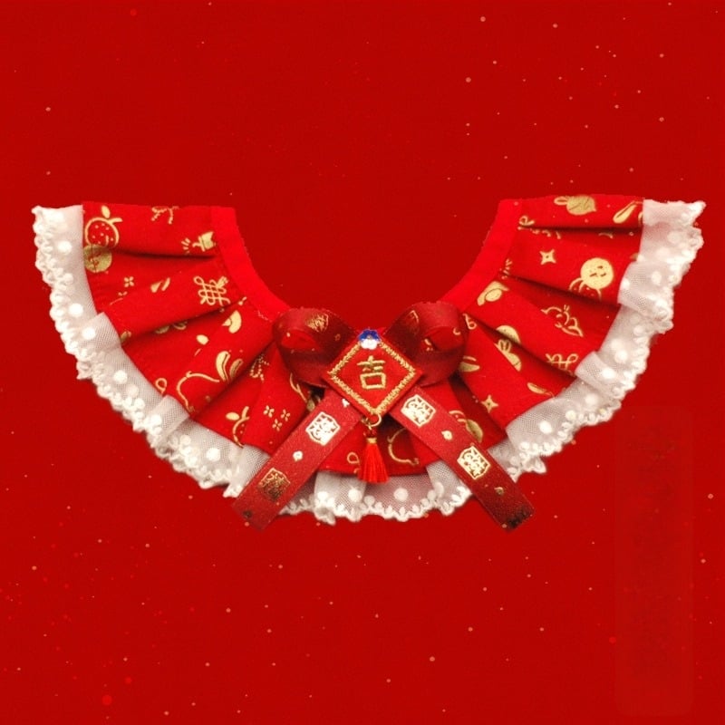 Комплект аксесоари за костюм за котки и кучета – карикатурен принт Годината на коня, памучен материал, издание за пролетния фестивал