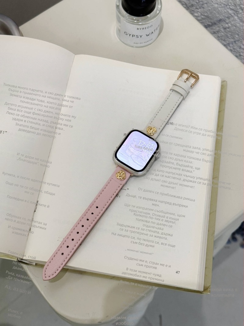 Ремък за Apple Watch от естествена кожа, Hongshi strap, щифтова катарама, дизайн Colorblock Camellia, съвместим с Apple Watch